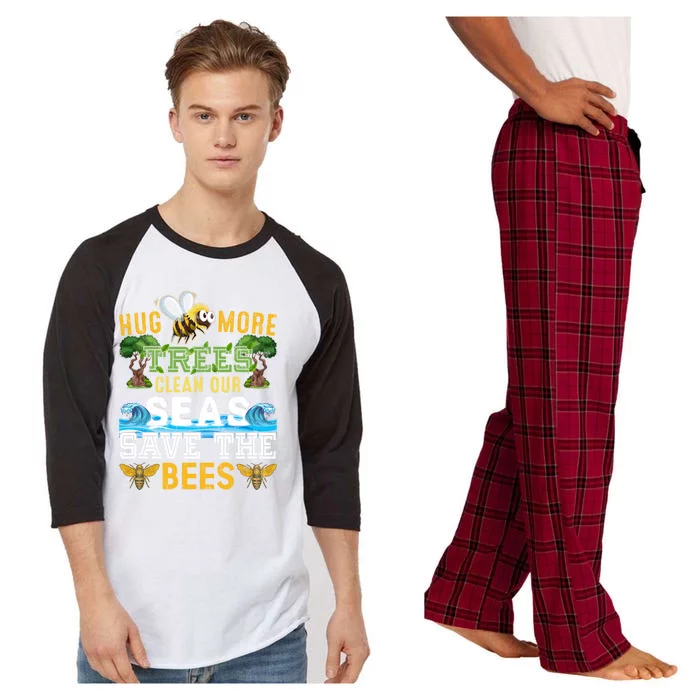 Earth Day Design Hug More Trees Clean Our Seas Save The Bees Gift Raglan Sleeve Pajama Set