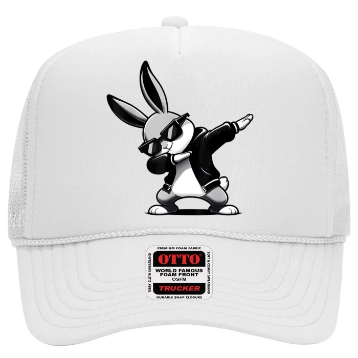 Easter Day Dabbing Bunny Rabbit Hip Hop Easter Basket High Crown Mesh Trucker Hat