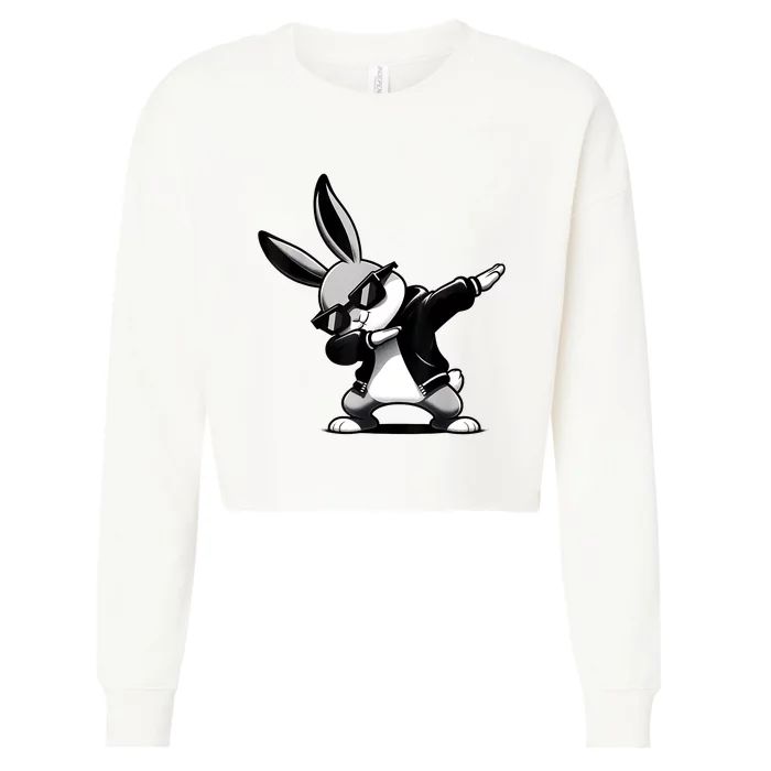 Easter Day Dabbing Bunny Rabbit Hip Hop Easter Basket Cropped Pullover Crew