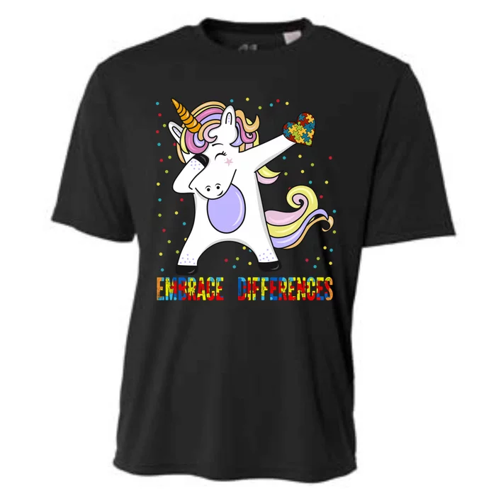 Embrace Differences Dabbing Unicorn Autism Awareness Gift Cooling Performance Crew T-Shirt