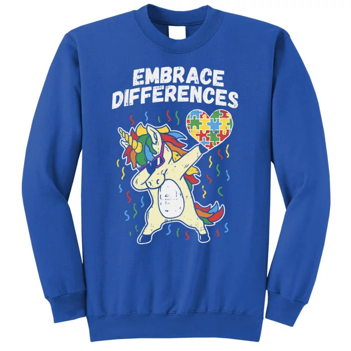 Embrace Differences Dabbing Unicorn Gift Autism Awareness Funny Gift Tall Sweatshirt