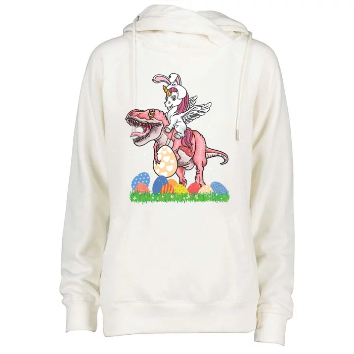 Easter Day Dinosaur Unicorn Bunny Ears Easter Eggs Gift Womens Funnel Neck Pullover Hood