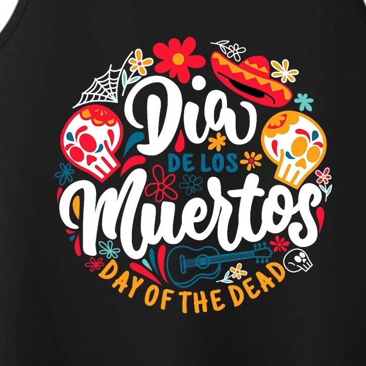 El Dia De Los Muertos Day Of The Dead Skull Sambrero Guitar Performance Tank