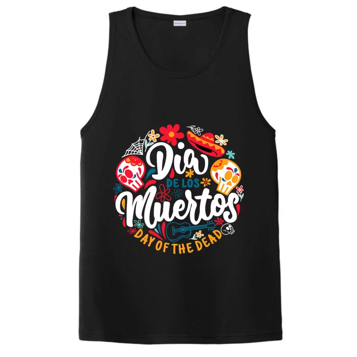 El Dia De Los Muertos Day Of The Dead Skull Sambrero Guitar Performance Tank