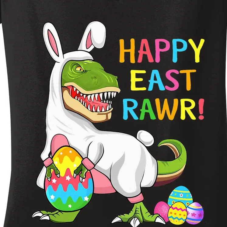 Easter Day Dinosaur Funny Happy Eastrawr T Rex Easter Women's V-Neck T-Shirt