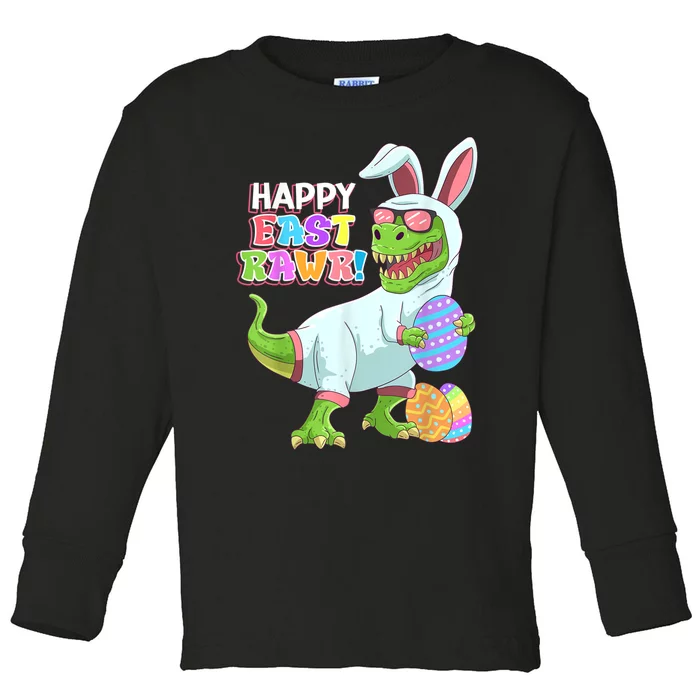 Easter Day Dinosaur Funny Happy Eastrawr T Rex Easter Toddler Long Sleeve Shirt