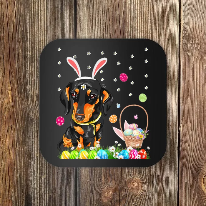 Easter Dog Dachshund With Easter Eggs Basket Coaster