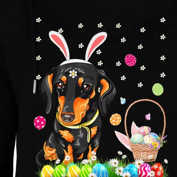 Easter Dog Dachshund With Easter Eggs Basket Womens Funnel Neck Pullover Hood