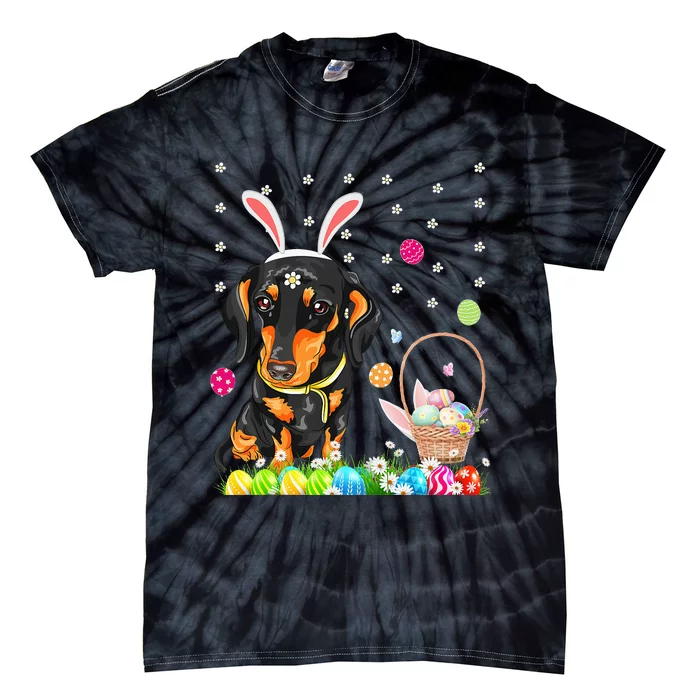 Easter Dog Dachshund With Easter Eggs Basket Tie-Dye T-Shirt