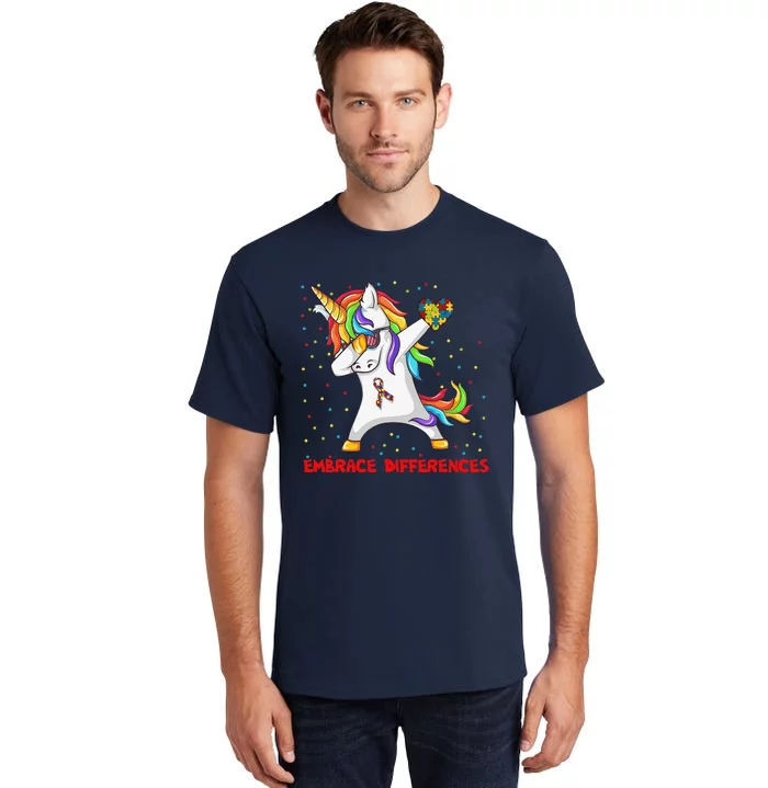 Embrace Differences Dabbing Unicorn Autism Awareness Tall T-Shirt