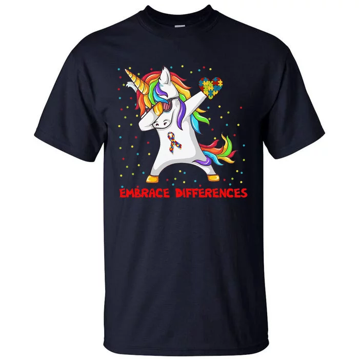 Embrace Differences Dabbing Unicorn Autism Awareness Tall T-Shirt