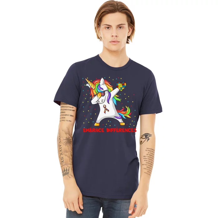 Embrace Differences Dabbing Unicorn Autism Awareness Premium T-Shirt