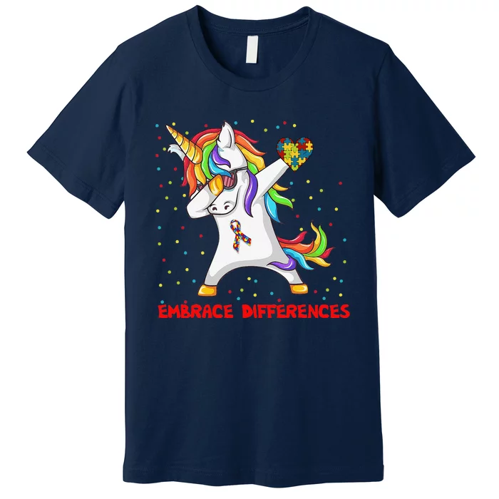 Embrace Differences Dabbing Unicorn Autism Awareness Premium T-Shirt