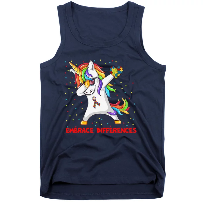 Embrace Differences Dabbing Unicorn Autism Awareness Tank Top