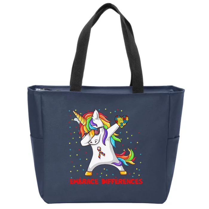 Embrace Differences Dabbing Unicorn Autism Awareness Zip Tote Bag