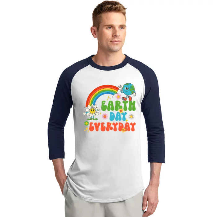 Earth Day Everyday Rainbow Hippie Groovy Save Planet Earth Gift Baseball Sleeve Shirt