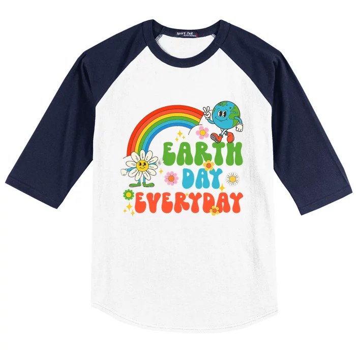 Earth Day Everyday Rainbow Hippie Groovy Save Planet Earth Gift Baseball Sleeve Shirt