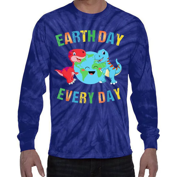 Earth Day Every Day Dinosaur Hugging Earth Nature Dino Lover Tie-Dye Long Sleeve Shirt