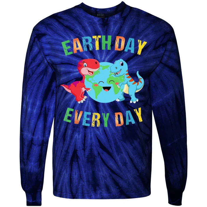 Earth Day Every Day Dinosaur Hugging Earth Nature Dino Lover Tie-Dye Long Sleeve Shirt