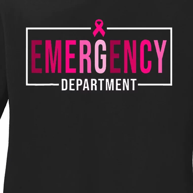 Emergency Departt Emergency Room Nurse Breast Cancer Ladies Long Sleeve Shirt