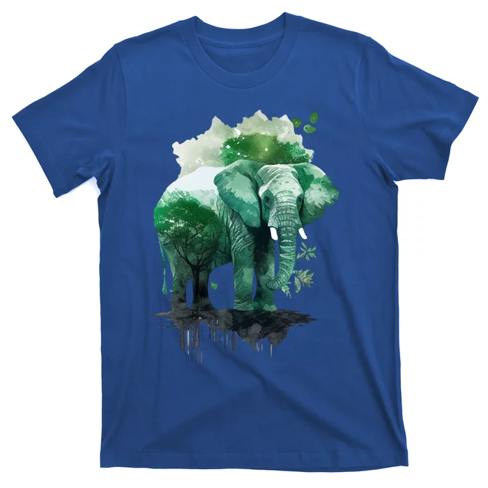 Earth Day Elephant Watercolor Art Green Theme Restore Earth Cute Gift T-Shirt