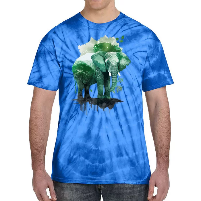 Earth Day Elephant Watercolor Art Green Theme Restore Earth Cute Gift Tie-Dye T-Shirt