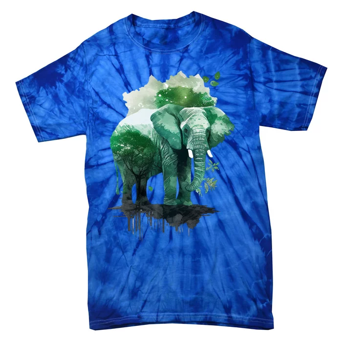 Earth Day Elephant Watercolor Art Green Theme Restore Earth Cute Gift Tie-Dye T-Shirt