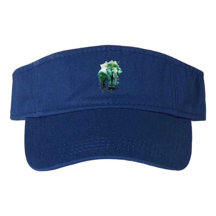 Earth Day Elephant Watercolor Art Green Theme Restore Earth Cute Gift Valucap Bio-Washed Visor