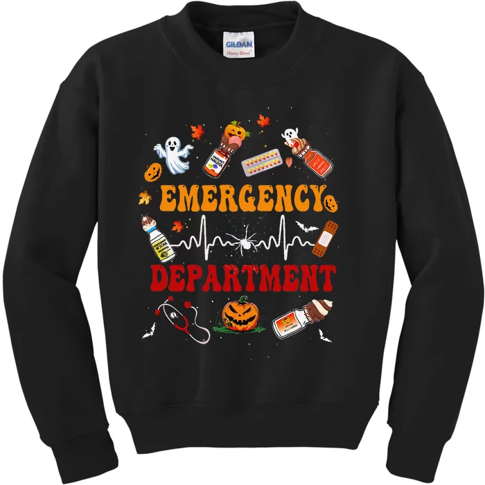 Emergency Department Er Nurse Halloween Groovy Fall Season Kids Sweatshirt