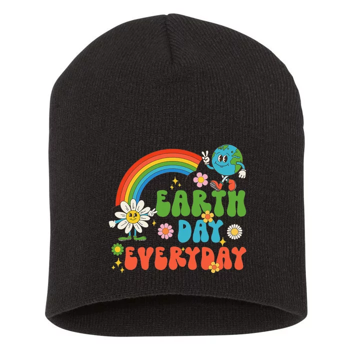 Earth Day Everyday Rainbow Hippie Groovy Save Planet Earth Short Acrylic Beanie