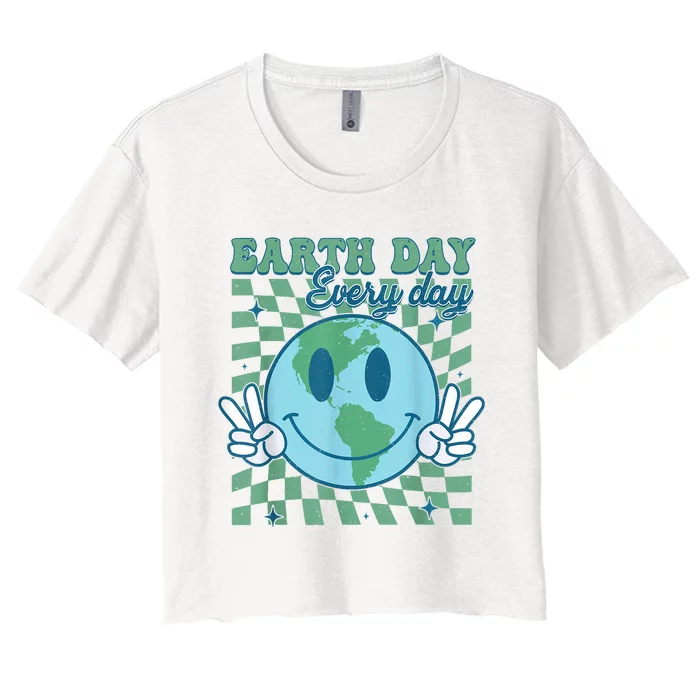 Earth Day Everyday Smile Face Hippie Planet Anniversary Women's Crop Top Tee