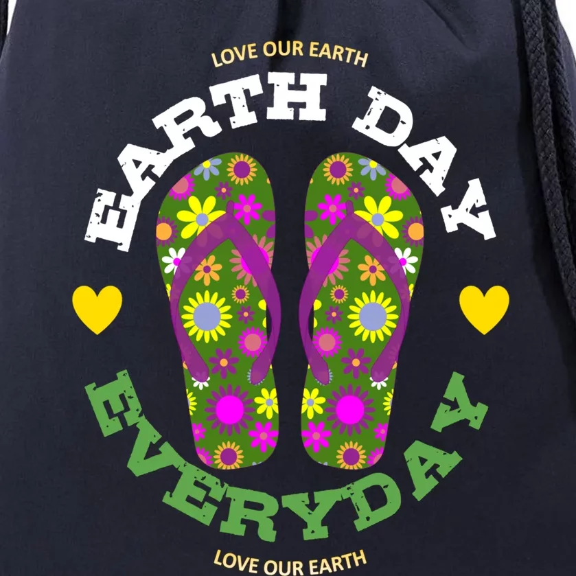 Earth Day Everyday Love Our Earth Green Flower Flip Flop Great Gift Drawstring Bag