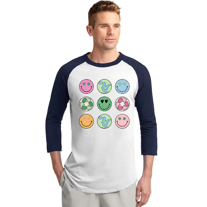 Earth Day Everyday Groovy Face Recycle Save Our Planet Baseball Sleeve Shirt