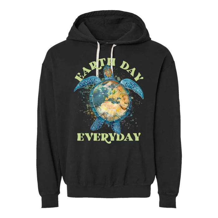 Earth Day Everyday Watercolor Sea Turtle Earth Garment-Dyed Fleece Hoodie