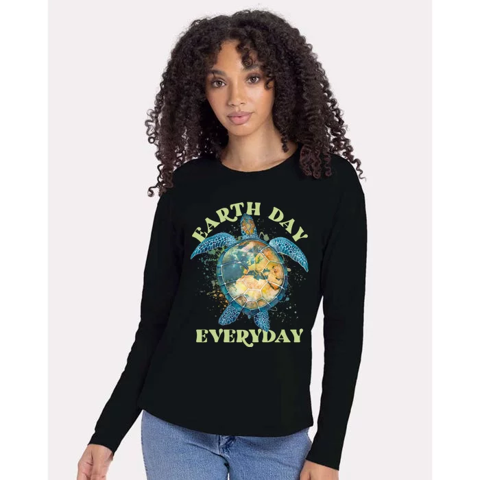 Earth Day Everyday Watercolor Sea Turtle Earth Womens Cotton Relaxed Long Sleeve T-Shirt