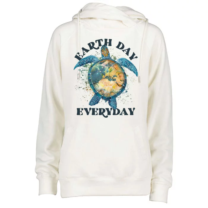 Earth Day Everyday Watercolor Sea Turtle Earth Womens Funnel Neck Pullover Hood