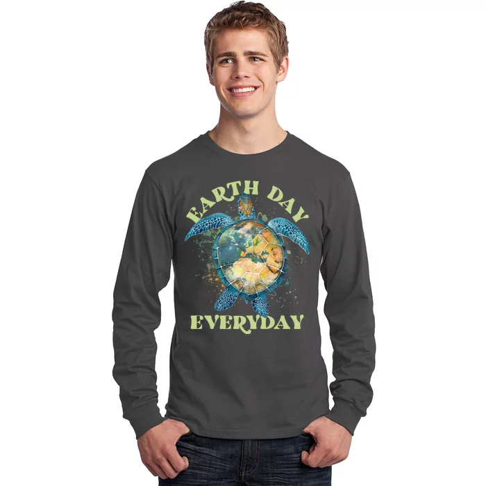 Earth Day Everyday Watercolor Sea Turtle Earth Long Sleeve Shirt