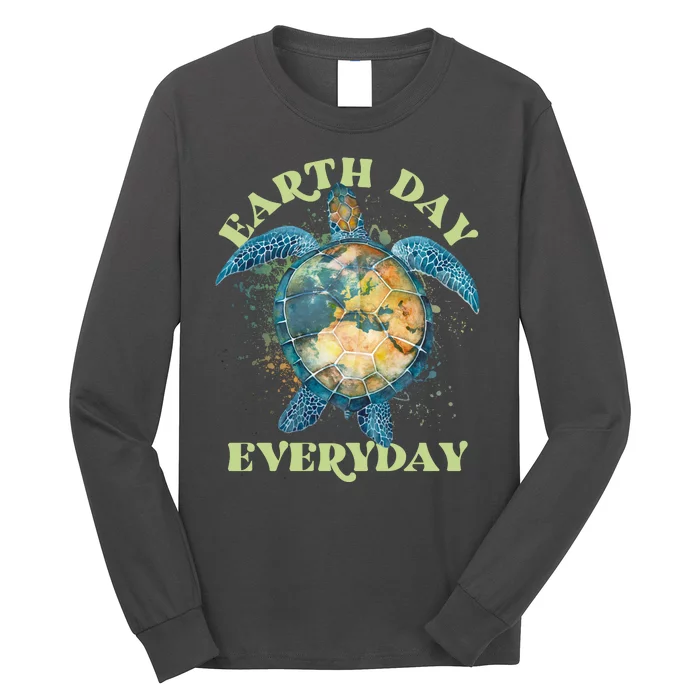 Earth Day Everyday Watercolor Sea Turtle Earth Long Sleeve Shirt