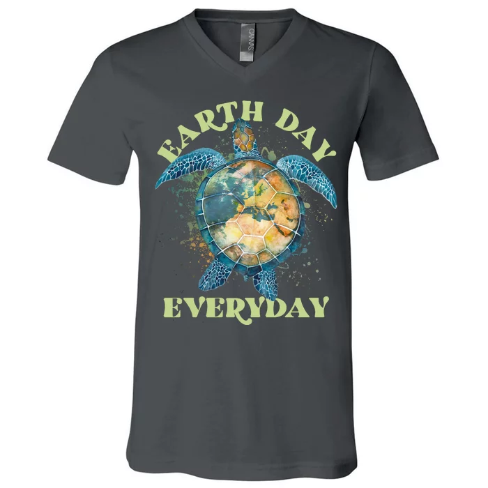 Earth Day Everyday Watercolor Sea Turtle Earth V-Neck T-Shirt