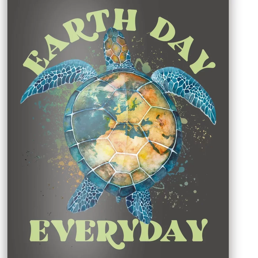 Earth Day Everyday Watercolor Sea Turtle Earth Poster