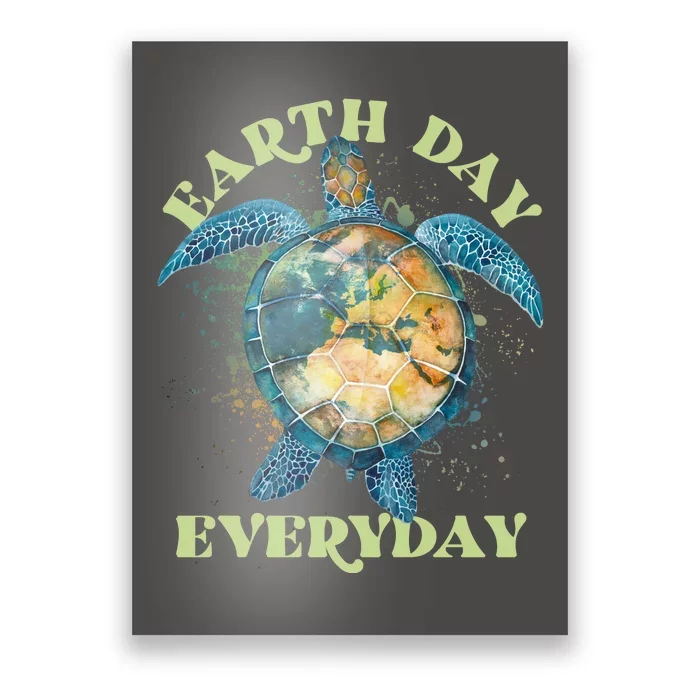 Earth Day Everyday Watercolor Sea Turtle Earth Poster