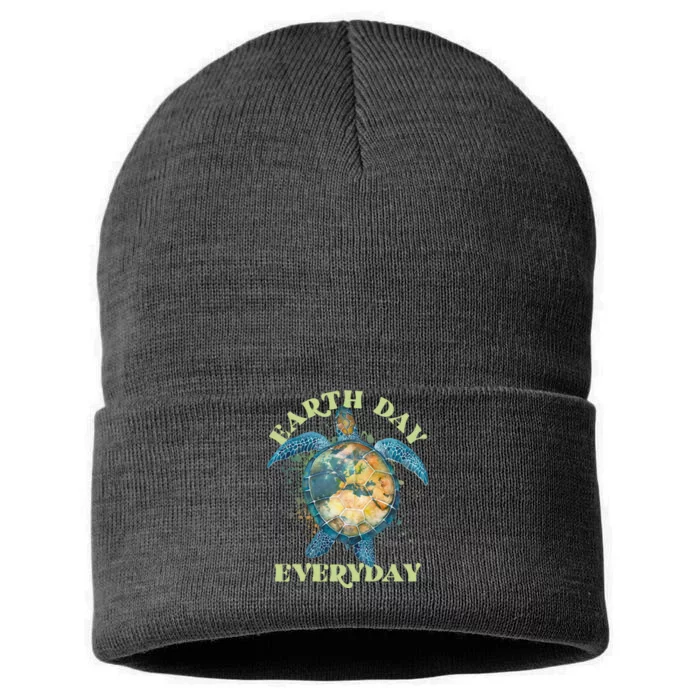 Earth Day Everyday Watercolor Sea Turtle Earth Sustainable Knit Beanie