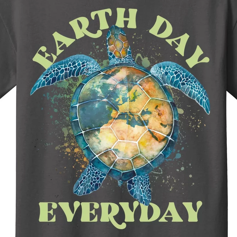 Earth Day Everyday Watercolor Sea Turtle Earth Kids T-Shirt