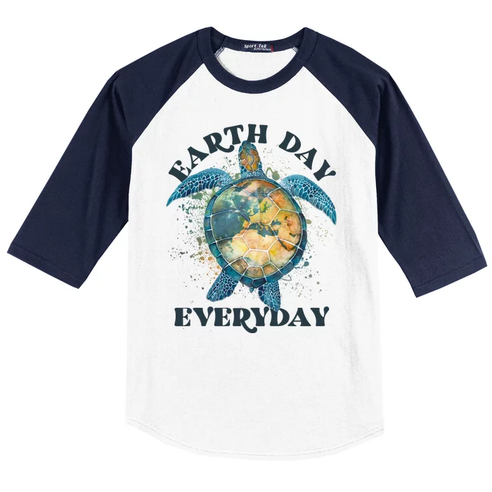 Earth Day Everyday Watercolor Sea Turtle Earth Baseball Sleeve Shirt