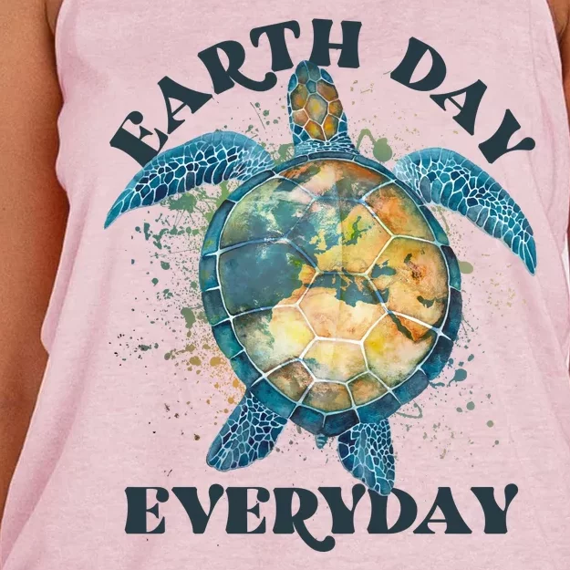 Earth Day Everyday Watercolor Sea Turtle Earth Women's Knotted Racerback Tank