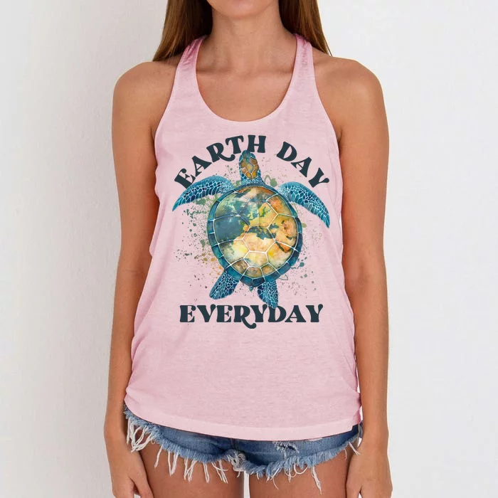 Earth Day Everyday Watercolor Sea Turtle Earth Women's Knotted Racerback Tank