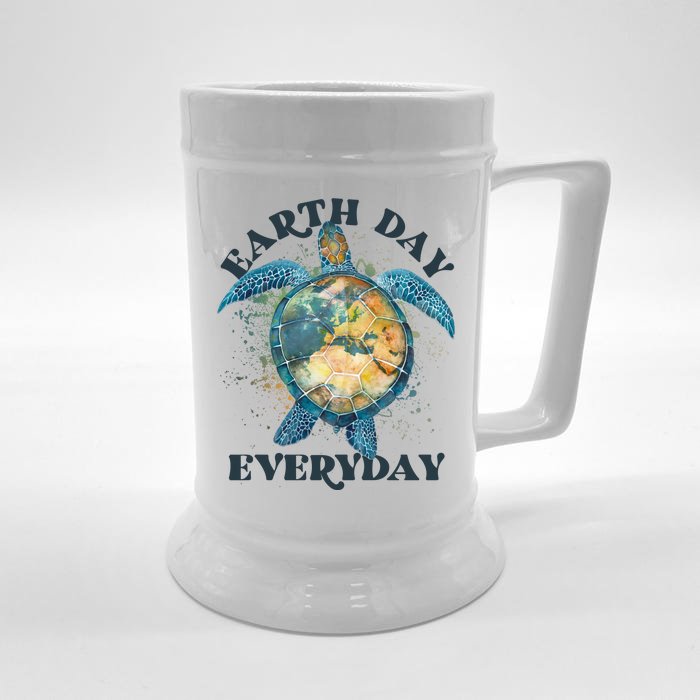 Earth Day Everyday Watercolor Sea Turtle Earth Front & Back Beer Stein