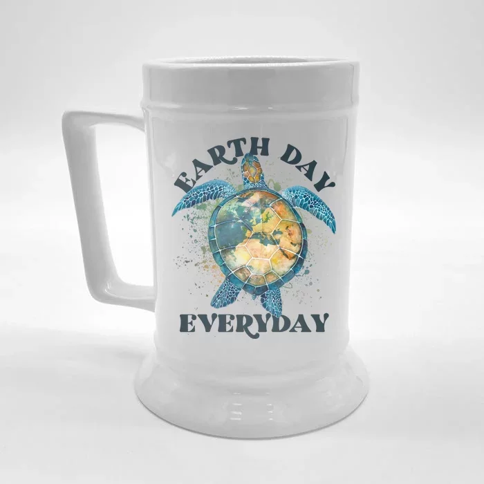 Earth Day Everyday Watercolor Sea Turtle Earth Front & Back Beer Stein