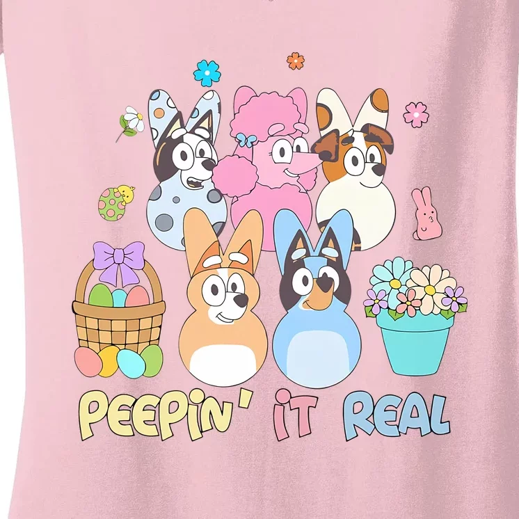 Easter Day Easter Egg Peeping It Real Funny Dog Family Matching Women's V-Neck T-Shirt