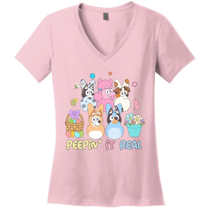 Easter Day Easter Egg Peeping It Real Funny Dog Family Matching Women's V-Neck T-Shirt